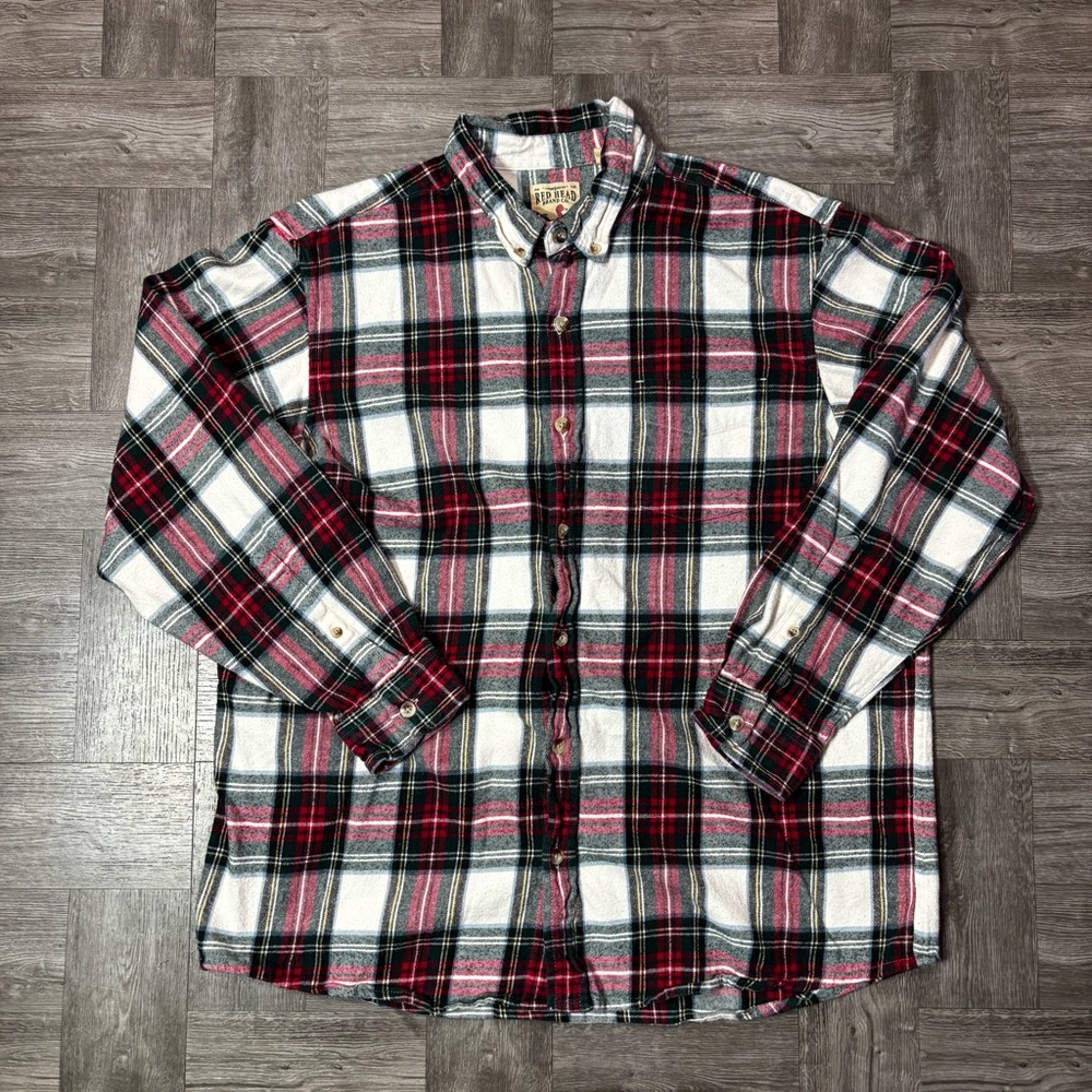 Men’s Red Head Shirt Plaid Flannel Button Up Outdoor Casual Size XL
